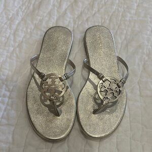 Tory Burch Gold Metallic Sandals with Logo Accent